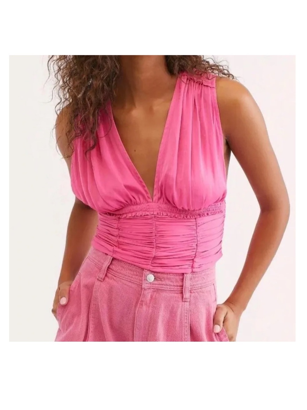 NWT Free People Pink Ruched V-Neck Sleeveless Top